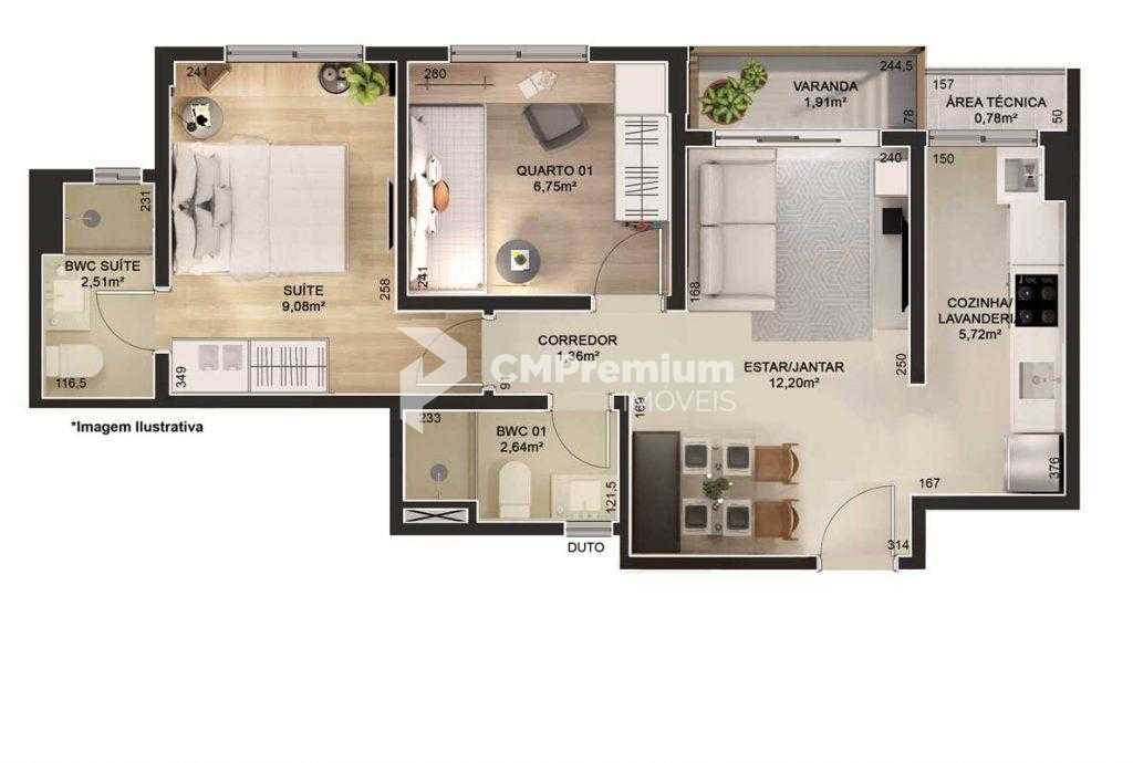 Apartamento mobiliado para locação no Place Ecoville - 2 quart...