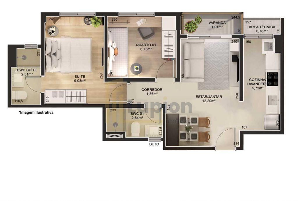 Apartamento mobiliado para locação no Place Ecoville - 2 quart...