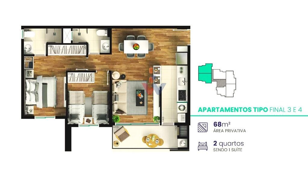 Apartamento 2 dormitórios à venda, 68,87 m  privativos, MERCÊS...