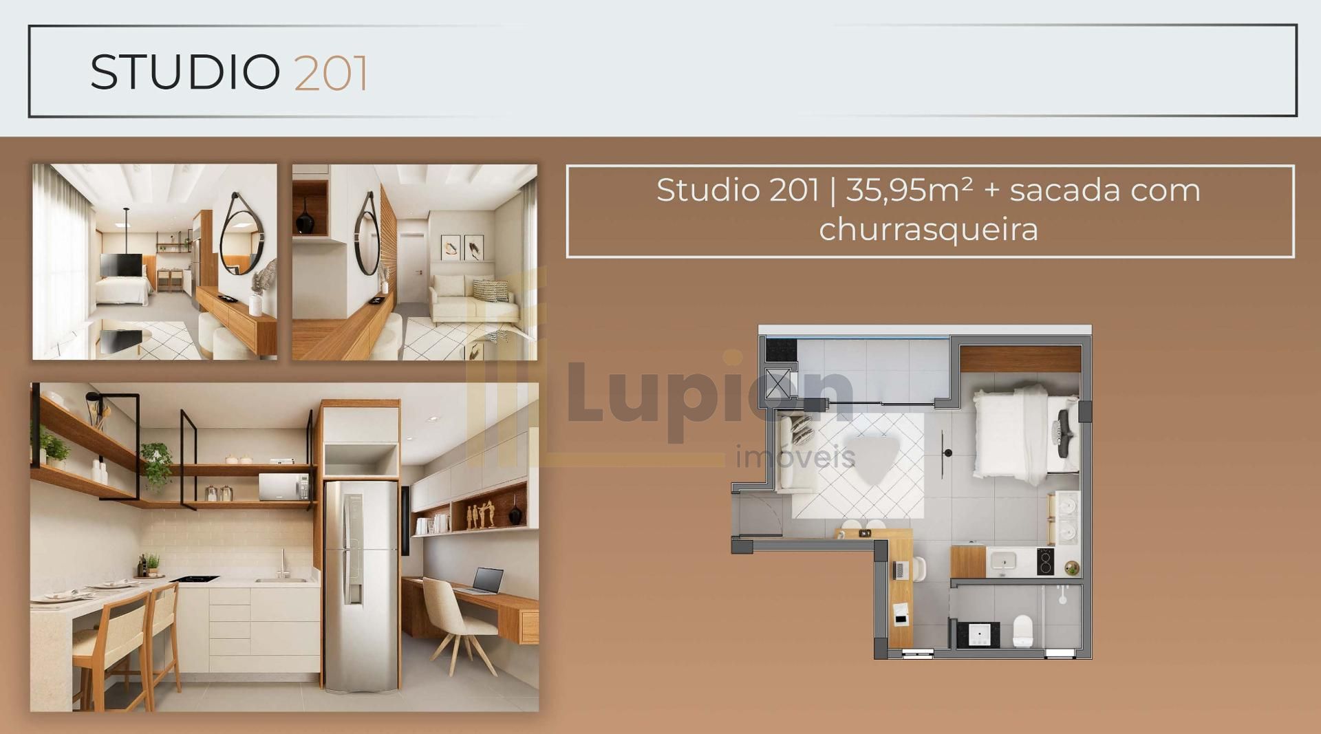 Studio com Sacada no SANTI Mercês  35,95 m  Privativos com Sac...