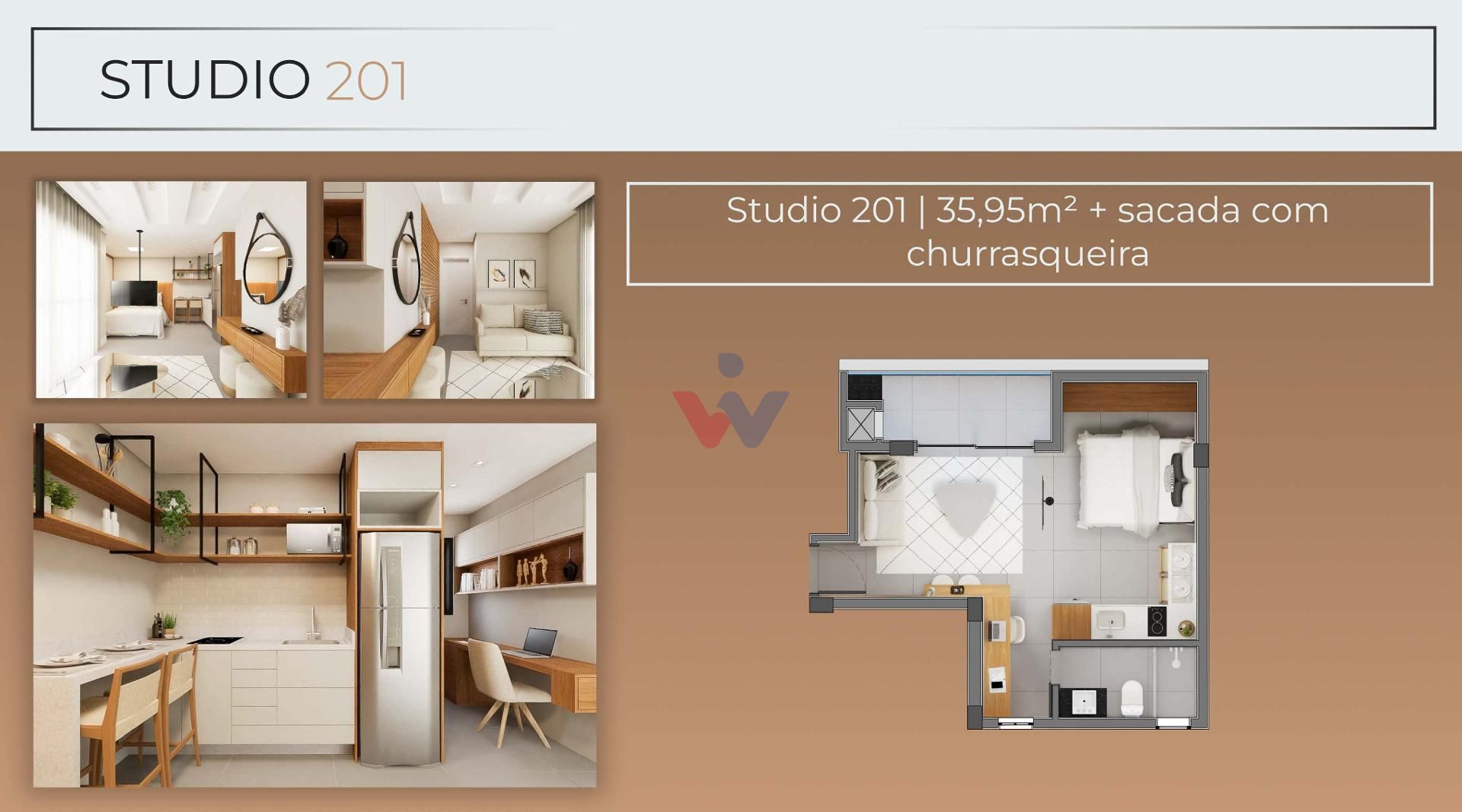 Studio com Sacada no SANTI Mercês  35,95 m  Privativos com Sac...