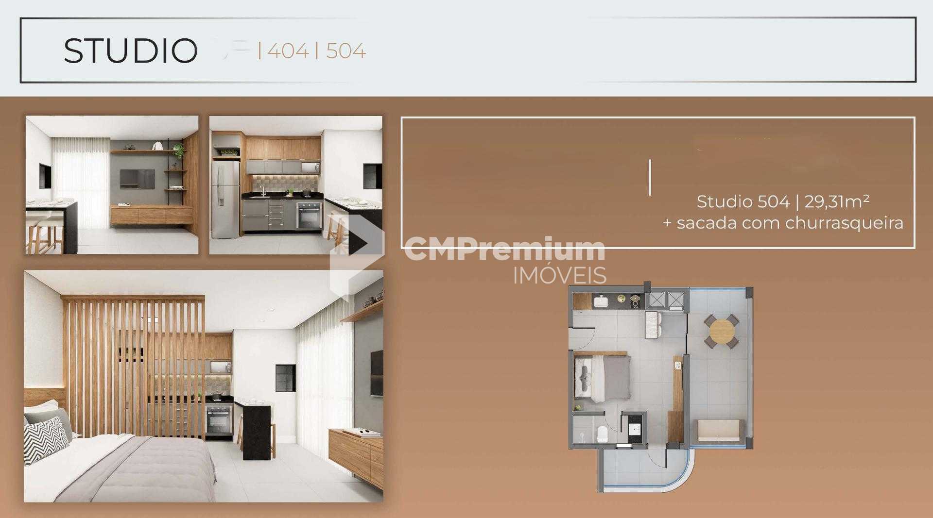Studio à venda no SANTI Mercês com sacada R  404.900,00 CURITI...