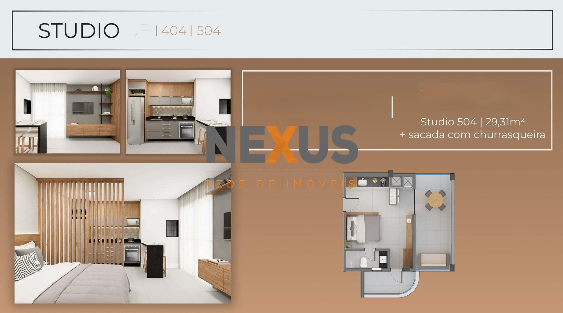 Studio à venda no SANTI Mercês com sacada R 404.900,00 CURITI...