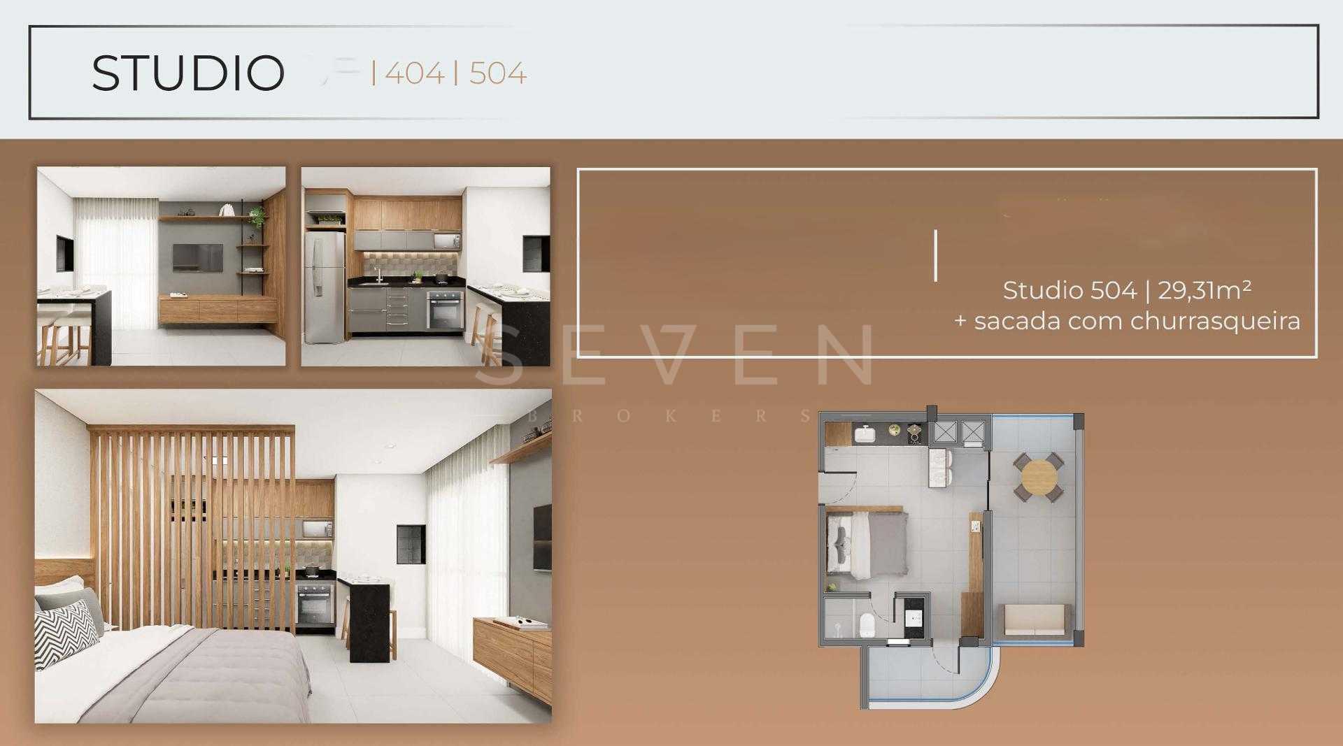 Studio à venda no SANTI Mercês com sacada R  404.900,00 CURITI...