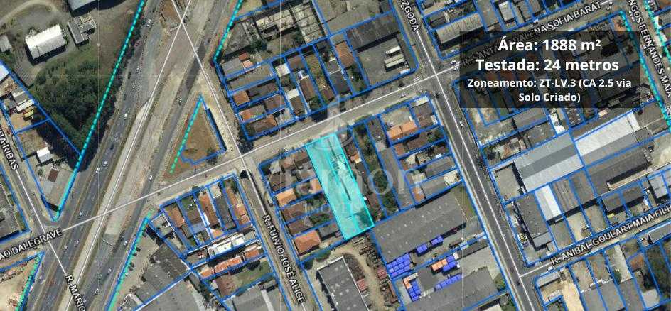 Terreno 1.888 m² para Incorporação no Bairro Alto  Linha Verde...