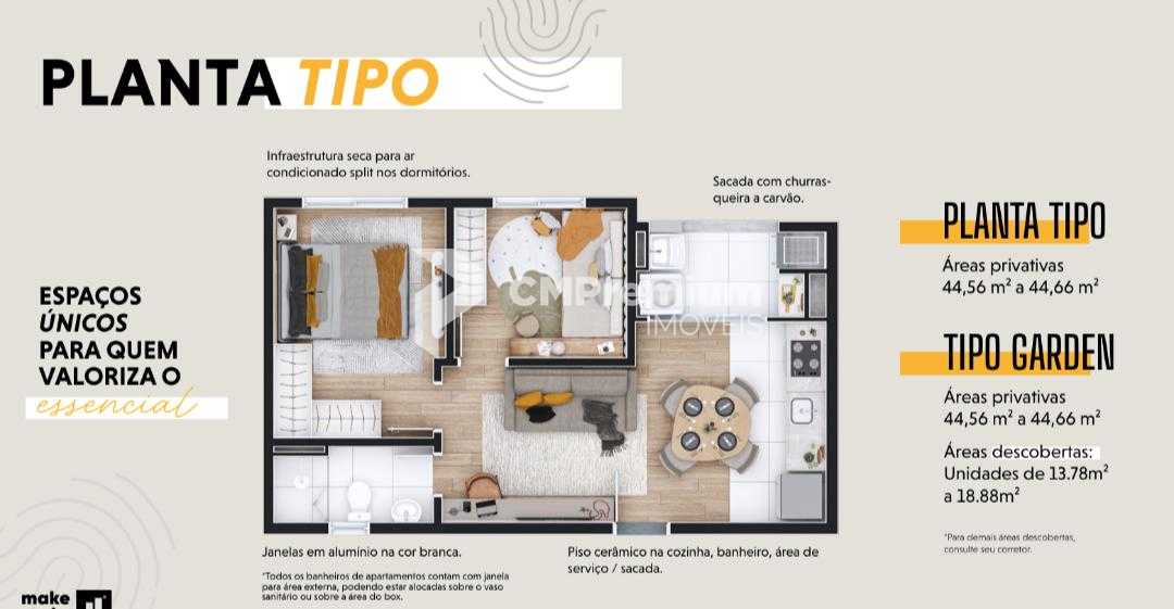 Apartamento Garden 2 Quartos no Jardim Amélia  Pinhais