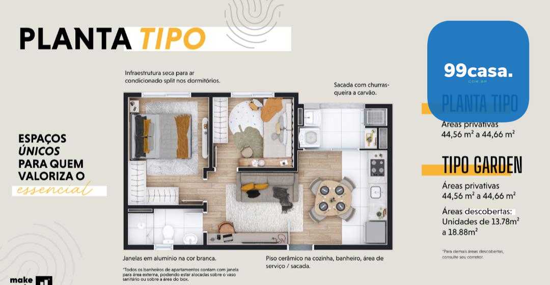 Apartamento Garden 2 Quartos no Jardim Amélia  Pinhais