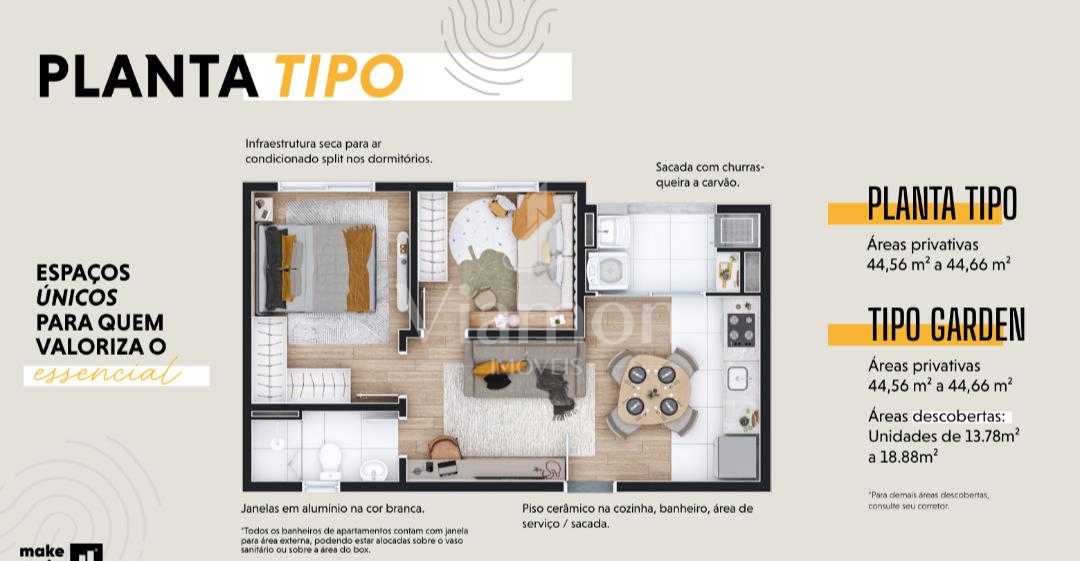 Apartamento Garden 2 Quartos no Jardim Amélia  Pinhais