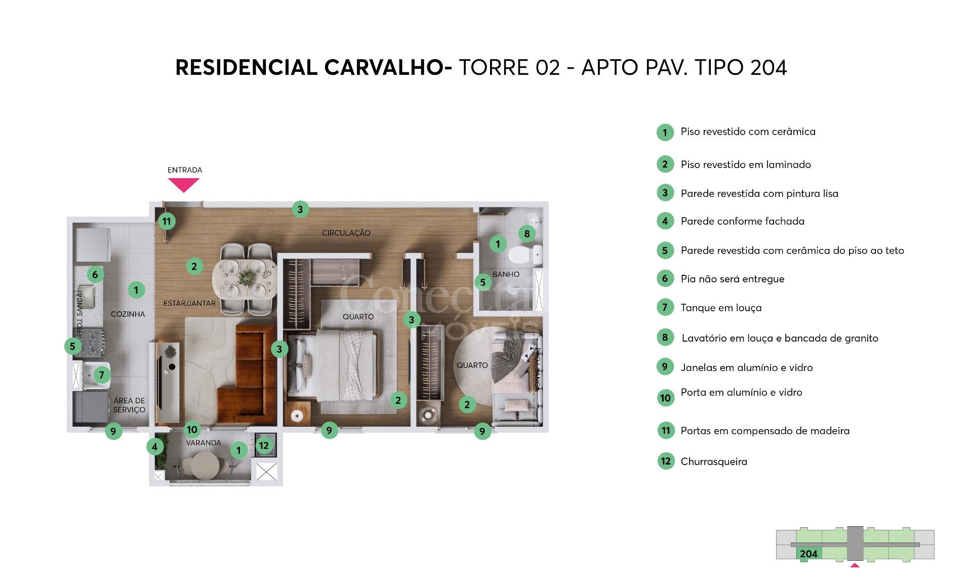 Apartamento 2 Quartos com Garden e Sacada no Pinheirinho