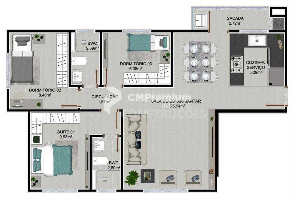 Apartamento 3 Quartos com Suíte e Sacada com Churrasqueira no ...