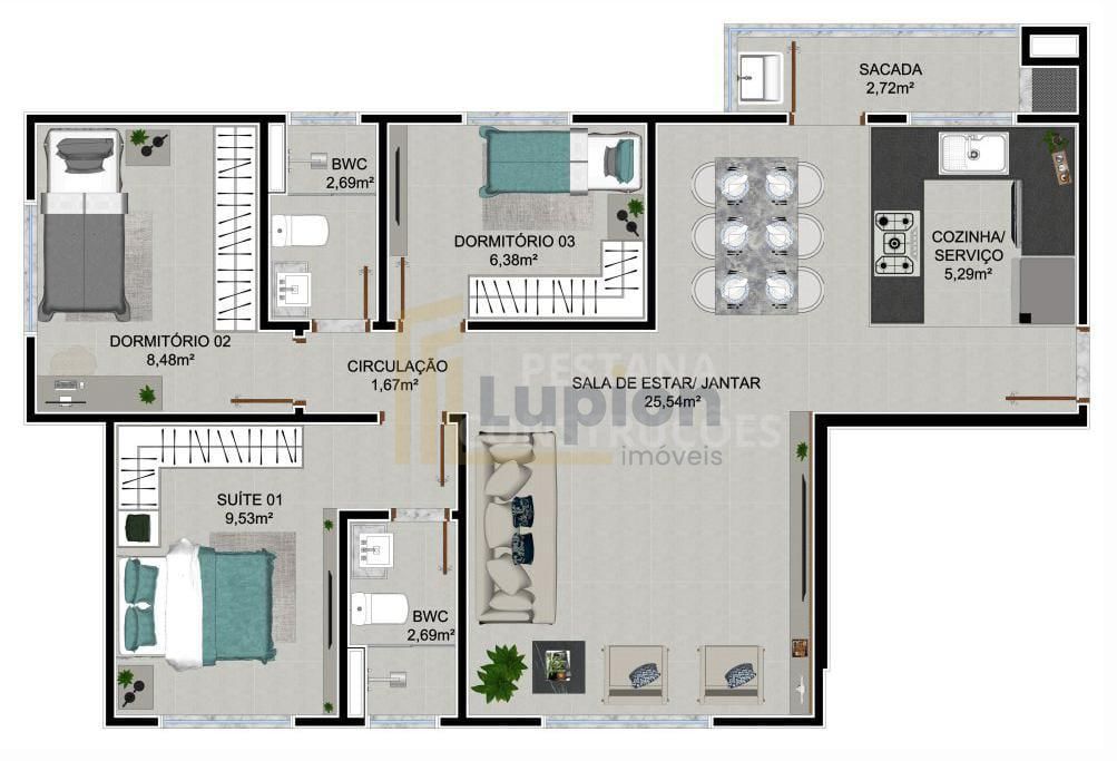 Apartamento 3 Quartos com Suíte e Sacada com Churrasqueira no ...