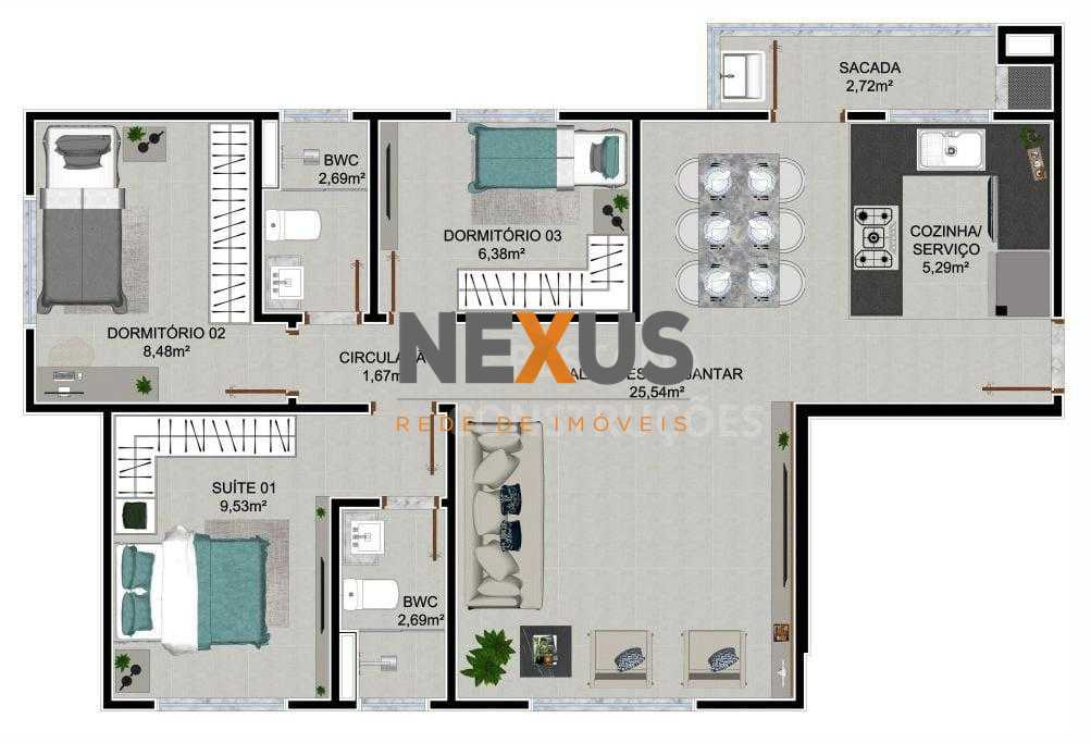 Apartamento 3 Quartos com Suíte e Sacada com Churrasqueira no ...