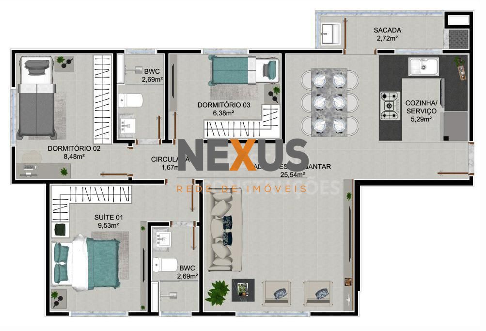 Apartamento 3 Quartos com Suíte e Sacada com Churrasqueira no ...