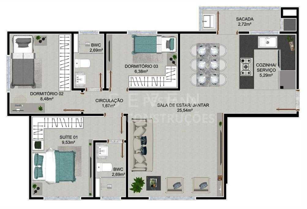 Apartamento 3 Quartos com Suíte e Sacada com Churrasqueira no ...