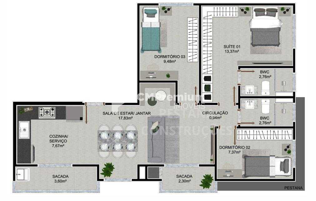 Apartamento 3 Quartos com Suíte e Sacada com Churrasqueira no ...