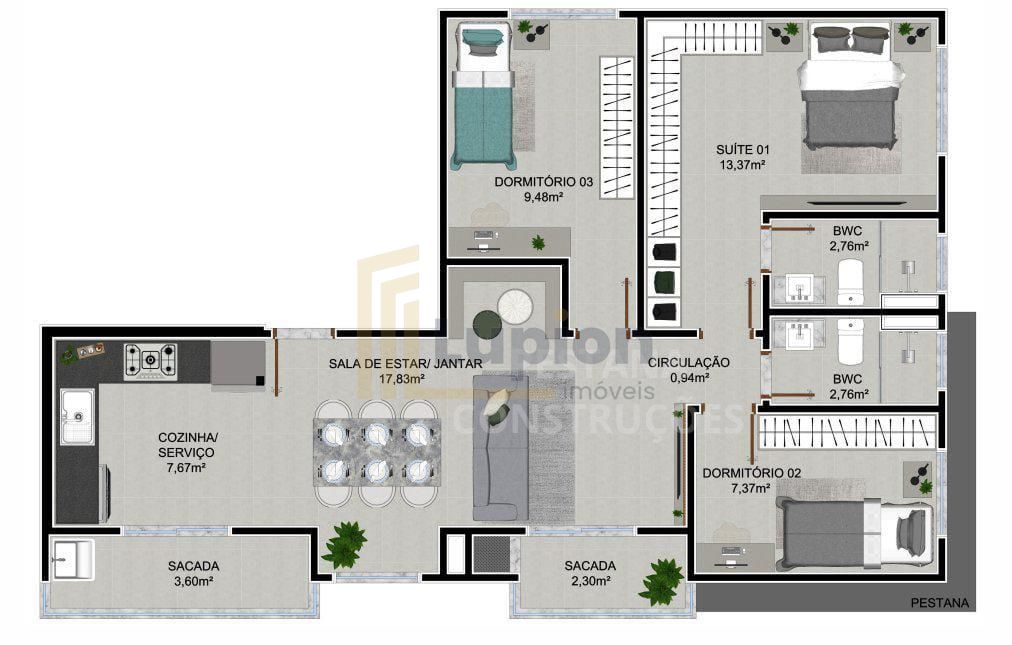 Apartamento 3 Quartos com Suíte e Sacada com Churrasqueira no ...