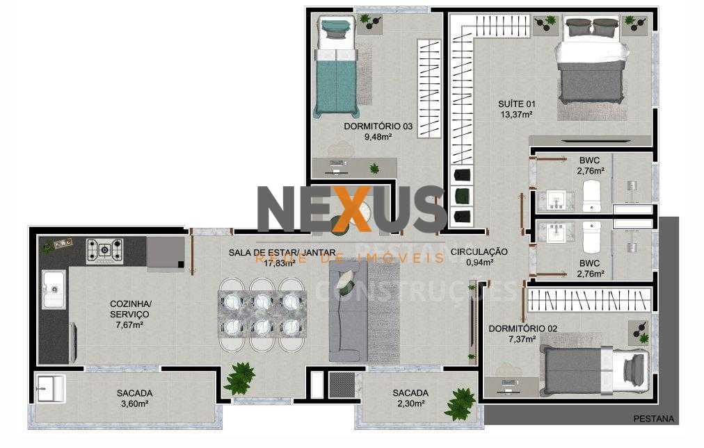 Apartamento 3 Quartos com Suíte e Sacada com Churrasqueira no ...