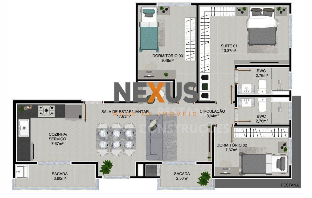 Apartamento 3 Quartos com Suíte e Sacada com Churrasqueira no ...