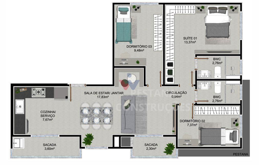 Apartamento 3 Quartos com Suíte e Sacada com Churrasqueira no ...