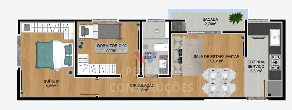 Apartamento com 2 dormitórios à venda,49.00 m , SAO JOSE DOS P...