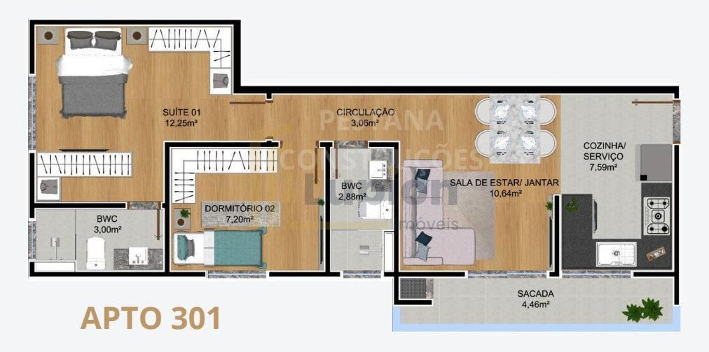 Apartamento com 2 dormitórios à venda,49.00 m , SAO JOSE DOS P...