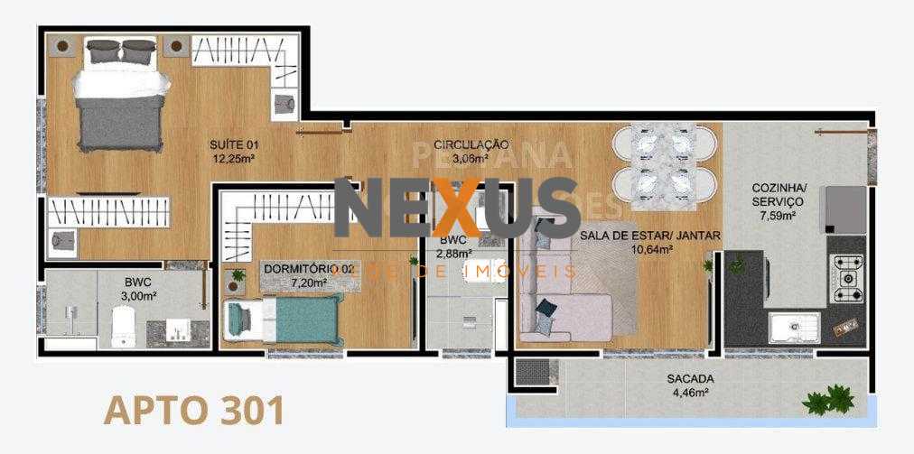 Apartamento com 2 dormitórios à venda,58.89 m², SAO JOSE DOS P...