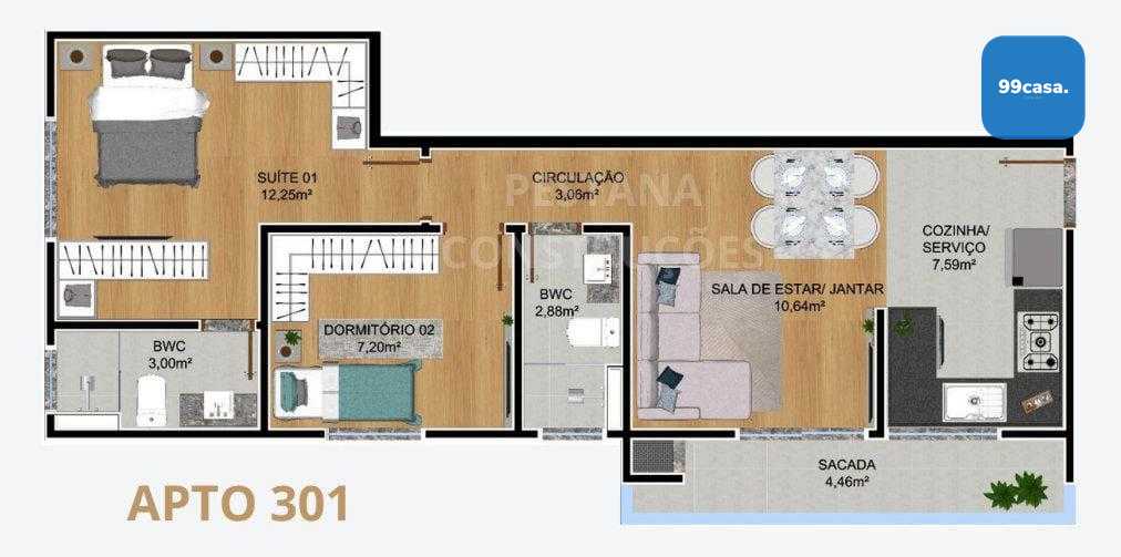 Apartamento com 2 dormitórios à venda,58.89 m², SAO JOSE DOS P...