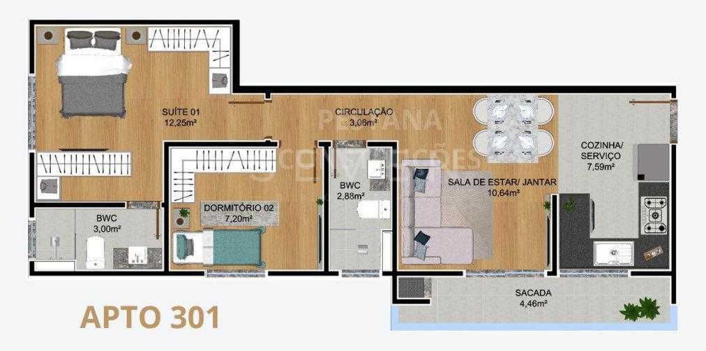 Apartamento com 2 dormitórios à venda,49.00 m , SAO JOSE DOS P...