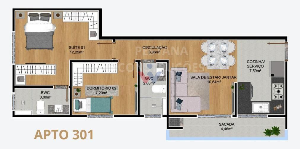 Apartamento com 2 dormitórios à venda,49.00 m , SAO JOSE DOS P...