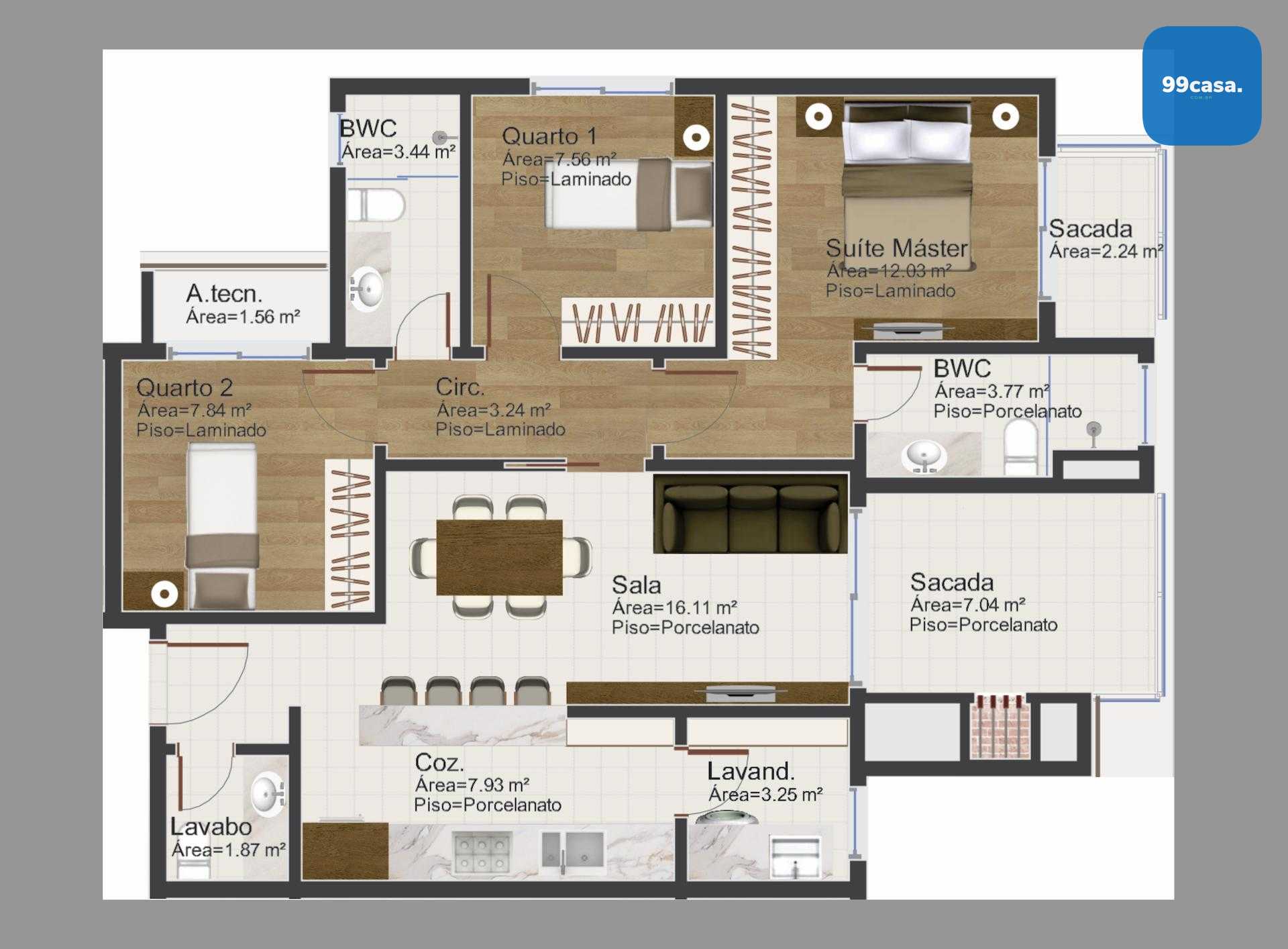 Apartamento luxuoso, 3Q, 1 Suite, 2 vagas, localizado no bairr...