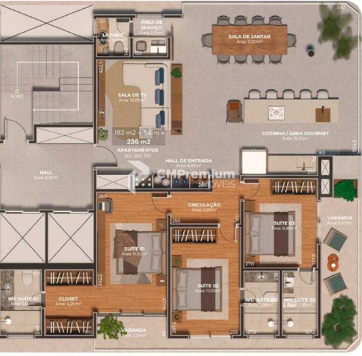 Apartamento com 3 quartos, sendo 3 suíte, localizado no centro...
