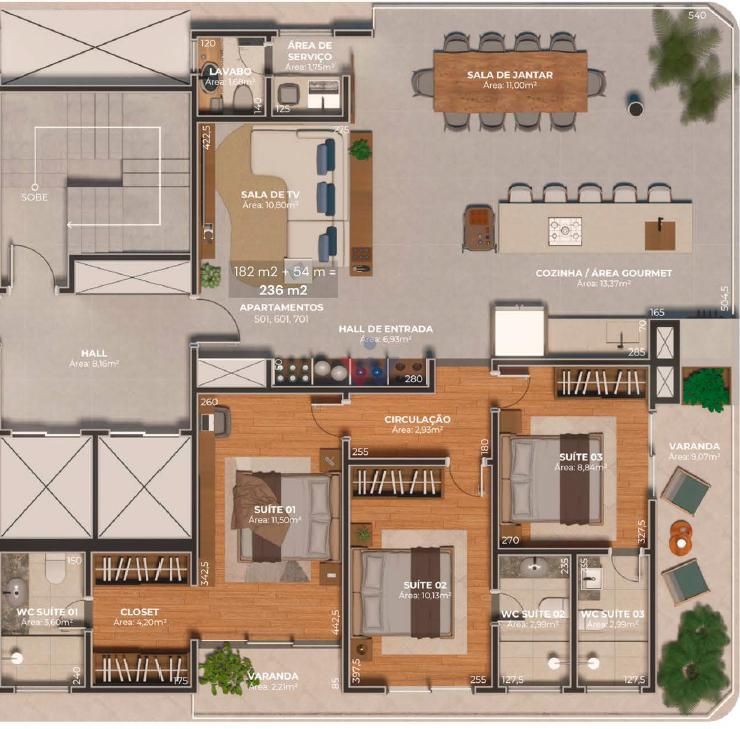 Apartamento com 3 quartos, sendo 3 suíte, localizado no centro...