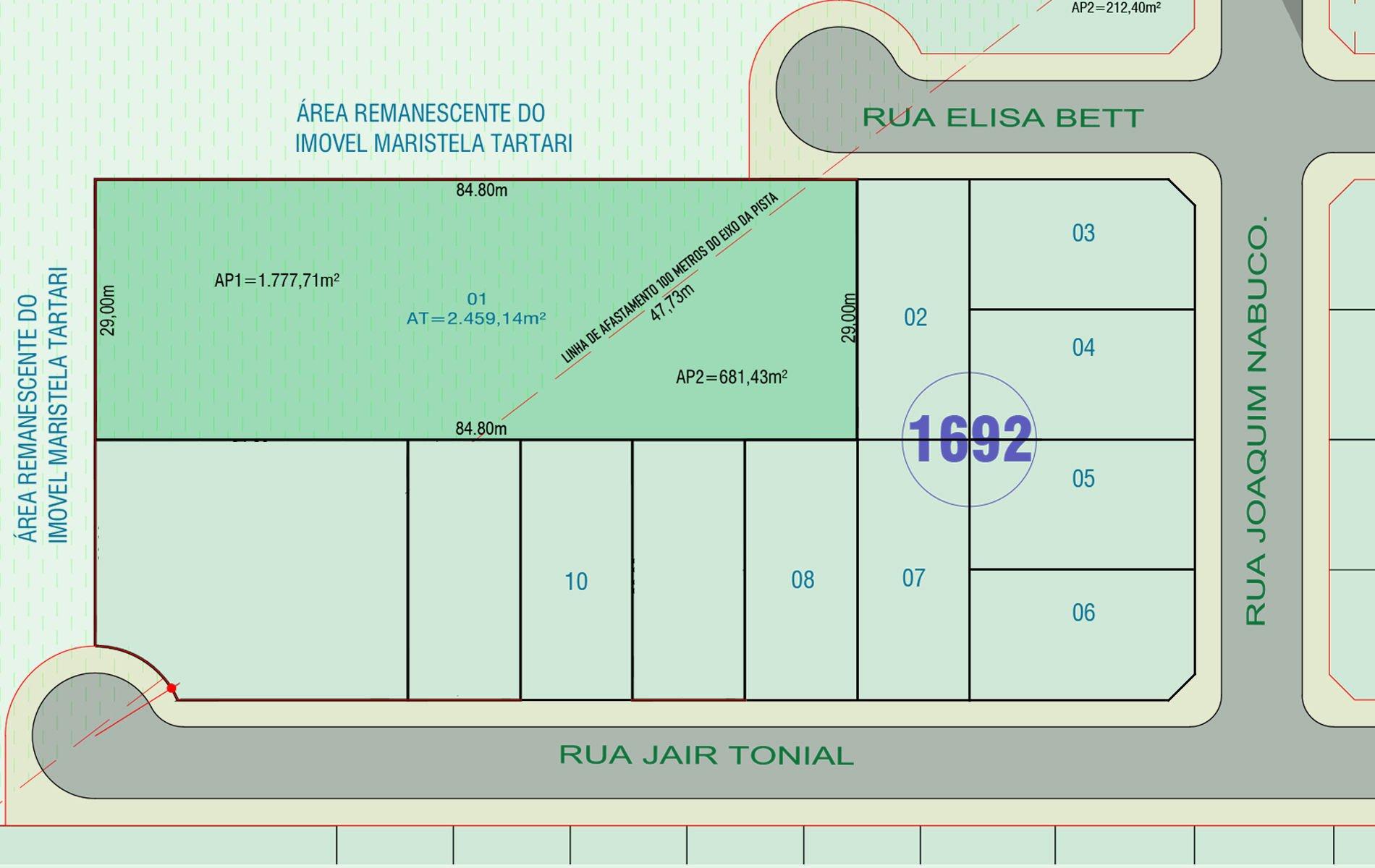 Lote à venda com área  2.459,14 m  no bairro Fraron em Pato Br...