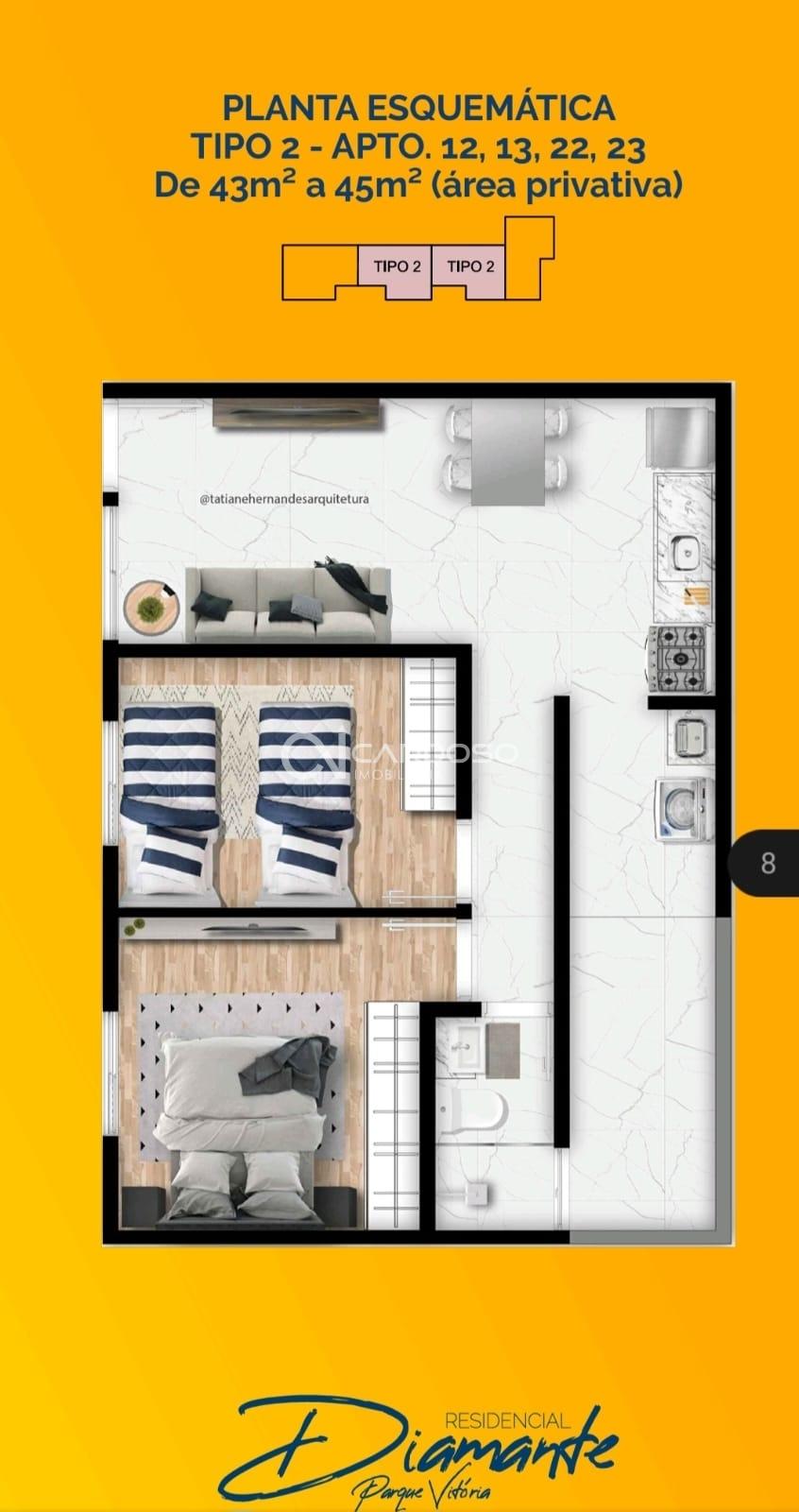 Apartamento novo no Parque Vitória ,44m² 2dorm