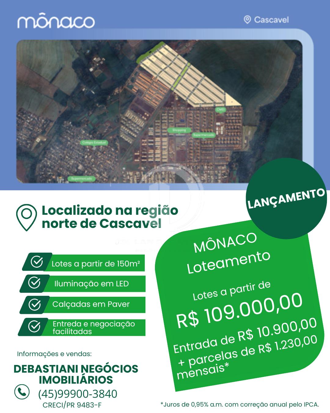 TERRENOS A VENDA, LOTEAMENTO MÔNACO, REGIÃO NORTE DE CASCAVEL,...