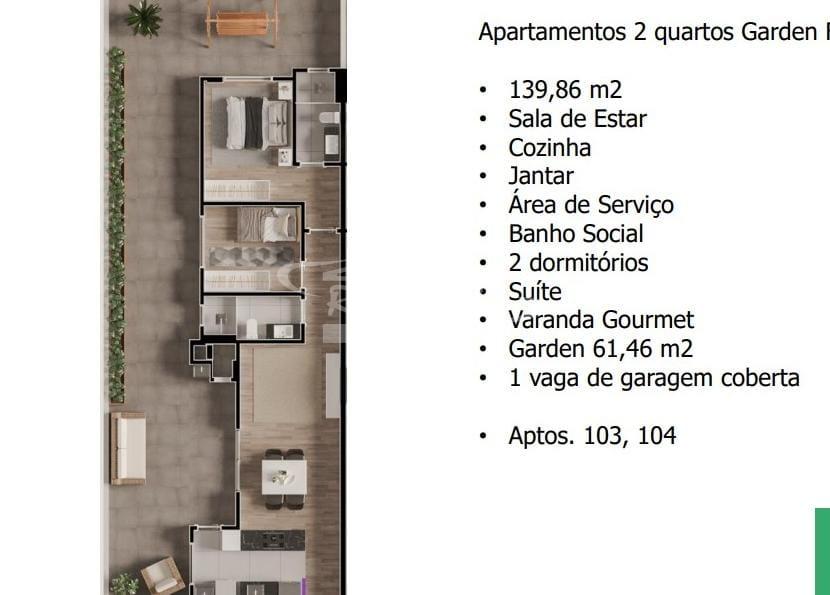 Apartamento 2 quartos, sendo um suíte, 1 vaga de garagem coberta