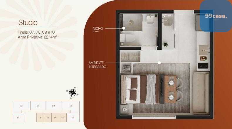 Apartamento de 1quarto, com 22m  ,à venda, Hauer, Curitiba - PR