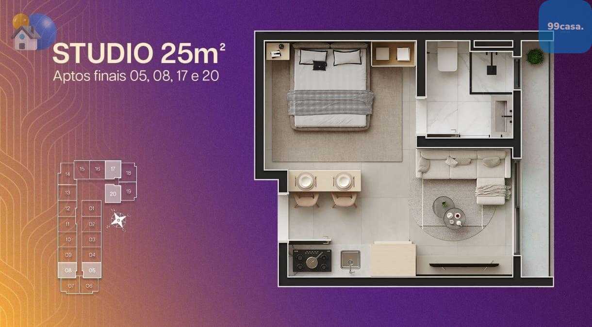Lançamento de Studio à venda no Centro de São José dos Pinhais...